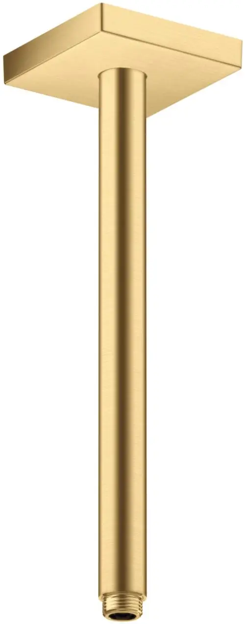 Deckenanschluss von AXOR in rechteckiger Form mit einer gebürsteten Gold-Oberfläche, geeignet für die Montage in Duschen. Sichtbarer Anschluss mit einem Gewinde unten.